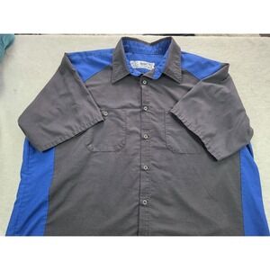 Red Kap Work Shirt XXL Gray Blue Short Sleeve Button Front Mechanic Uniform